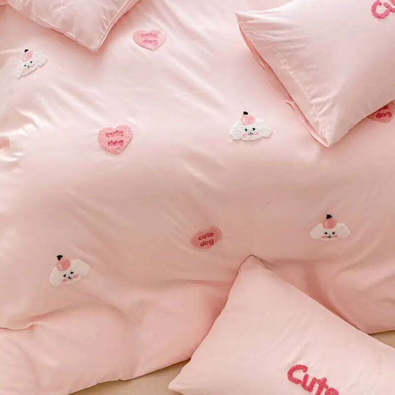 Ins Girly Heart Towel Embroidery Bedding Four-piece Soft Washed Cotton Bed Sheet Quilt Cover Three-piece Set H260312