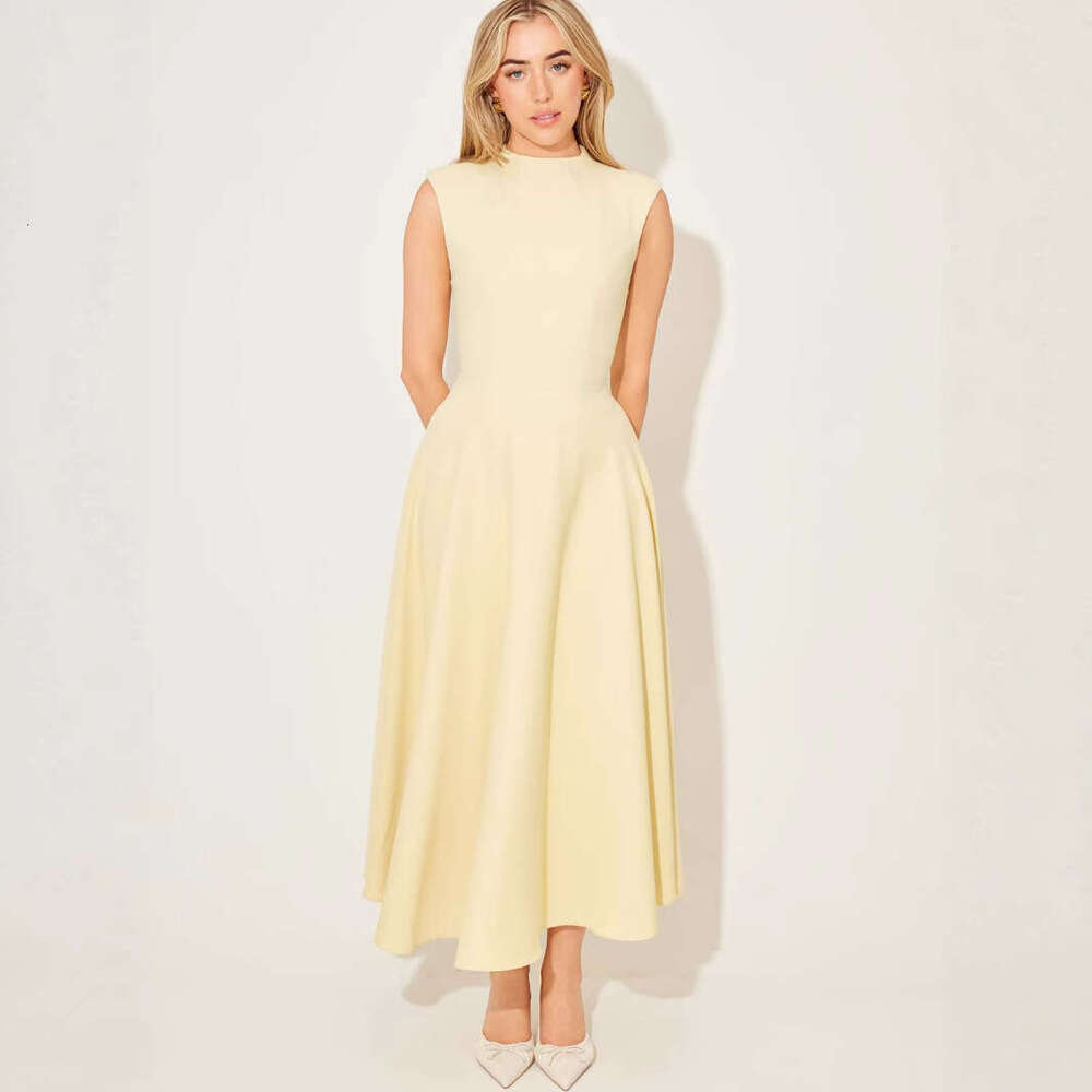 2025 New European American Style Cross-Border French Women's Solid Color High-End Simple and Elegant Lady's Dress