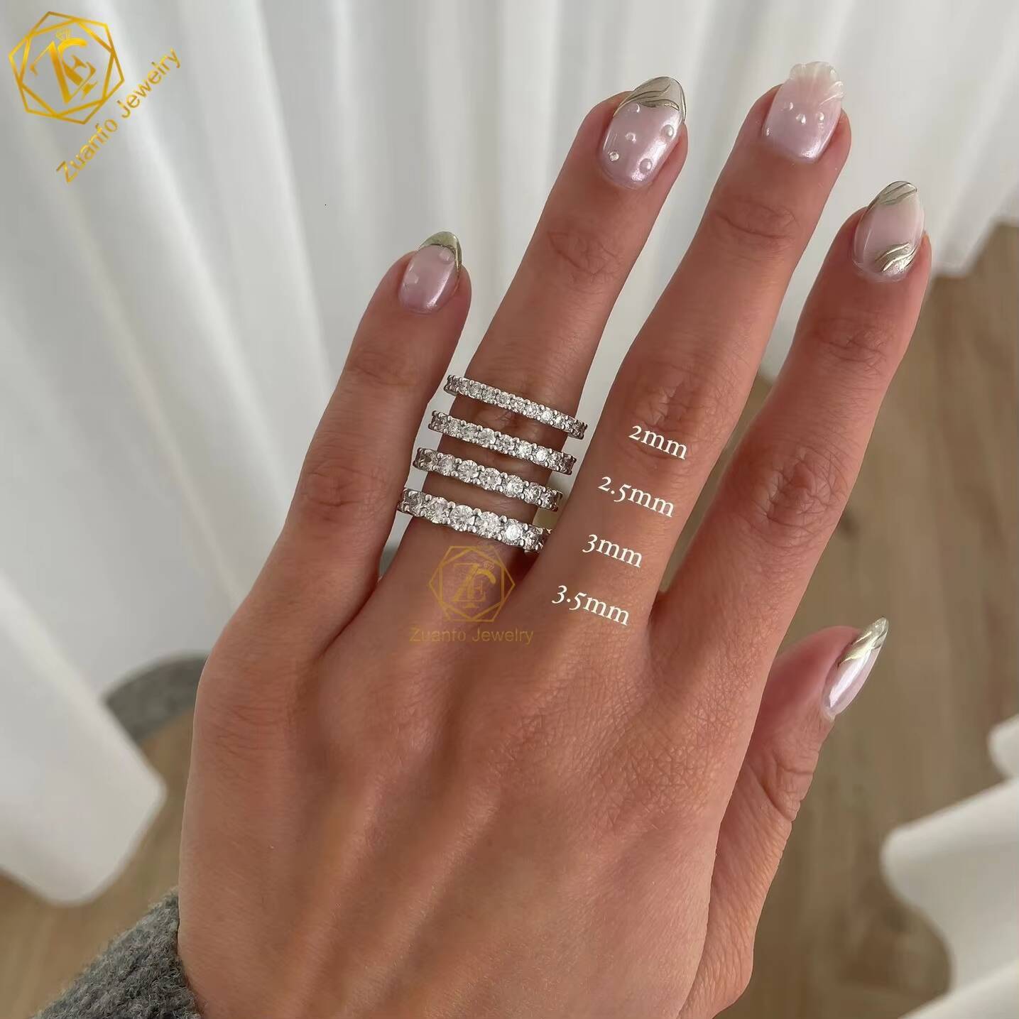 Wholesale Gold Plated 925 Sterling Silver Tennis Ring Ice Eternity White VVS Mossanite Moissanite Fine Style