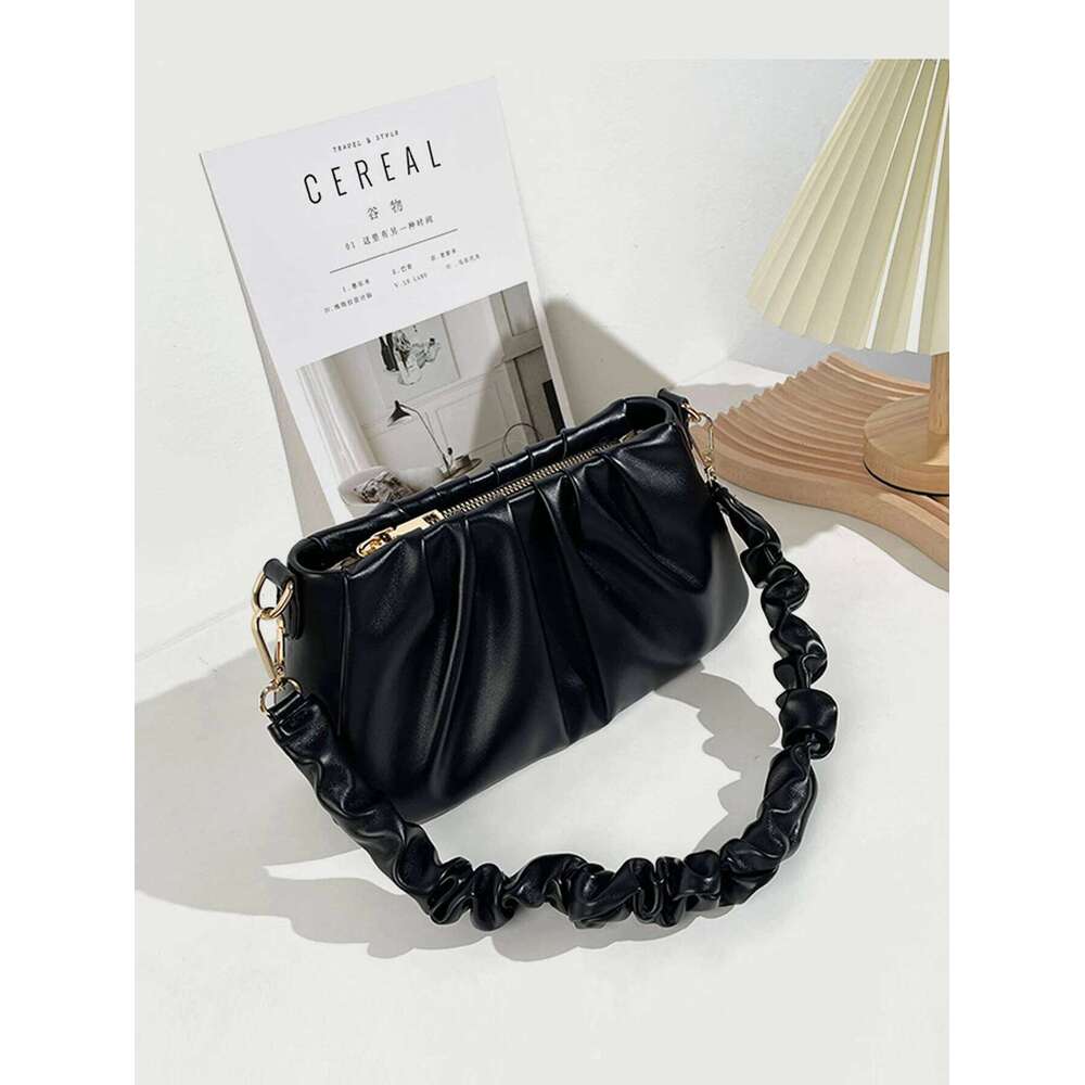 Niche Designed Ruched Solid Color New Style Fashionable Versatile Women S Shoulder Handheld Bag TIANOUDAISHU