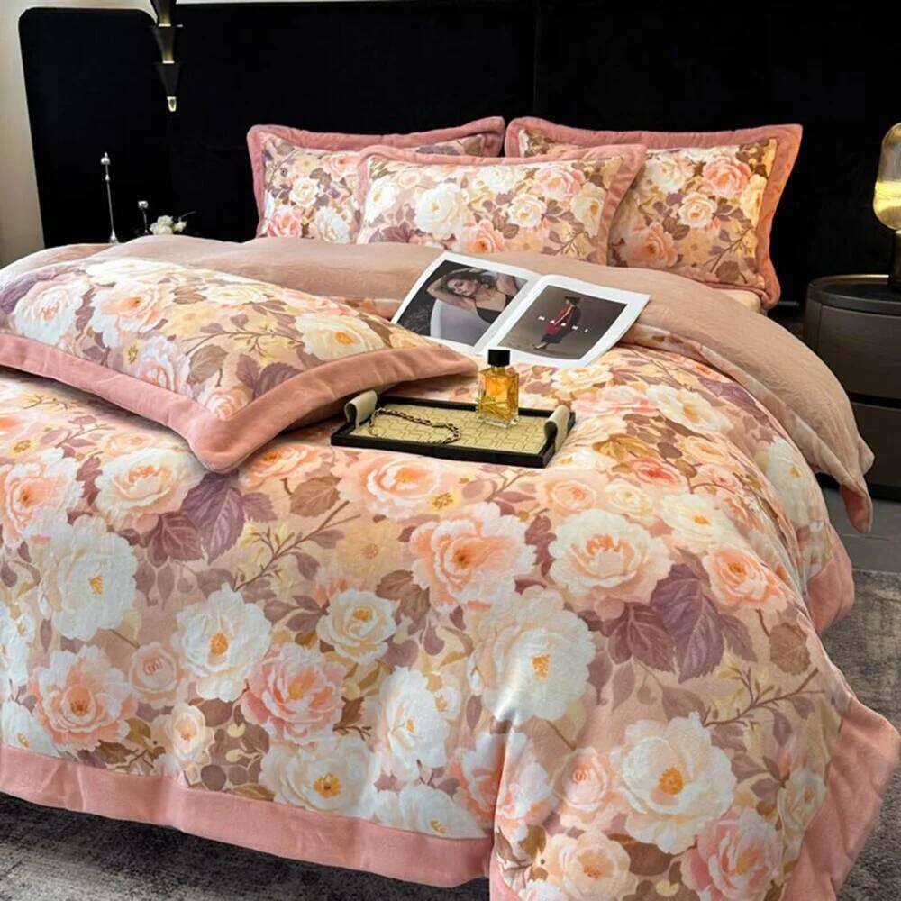 Digital Printed Milk Velvet Soft Four-Piece Thicken Winter Warm Duvet Quilt Cover Bed Sheet Pillowcase Bedding Set H260312