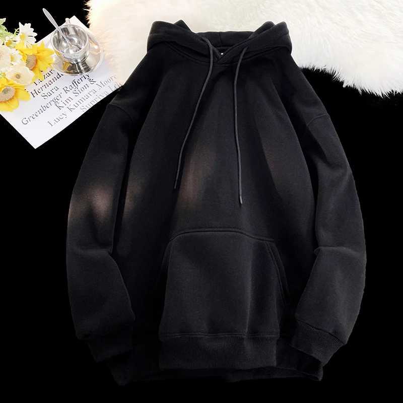 Factory Direct Sales Latest Solid Color Loose Breathable High Street Retro Mens Crew Neck Cotton Versatile Hoodie M260312
