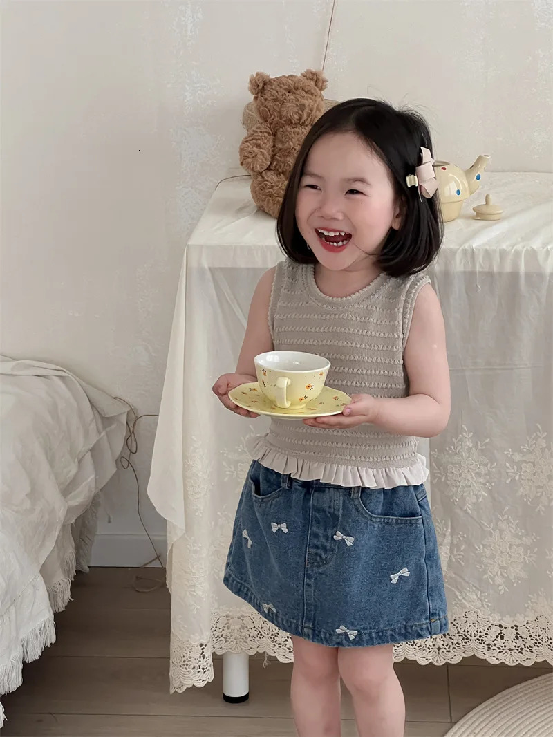deer jonmi Summer Korean Style Baby Girls Denim Shorts Bowknot Embroidery Chic Toddlers Kids Skirt 260311