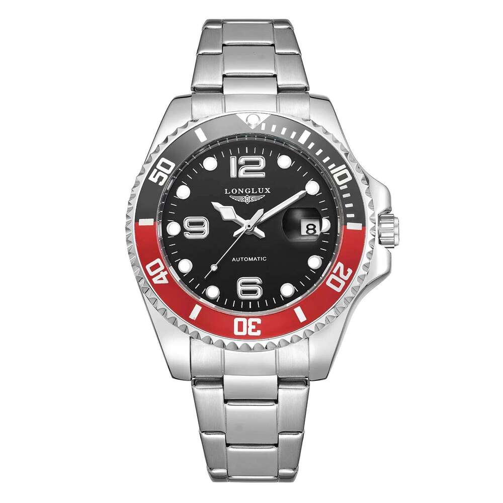 LONGLUX automatic man luxury mechanical wristwatches stainless steel skeleton day date waterproof mens watch men gift