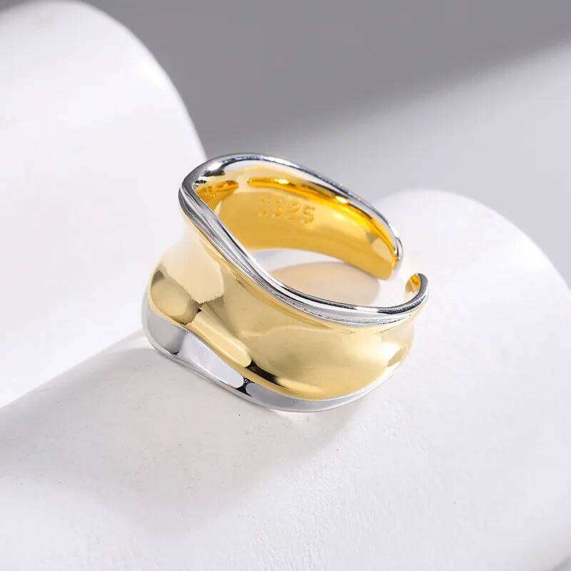 925 Sterling Geometric Gold Silver Rings For Women Men Simple Design Fashion Open Engagement Handmade Couple Ring Gift H260312