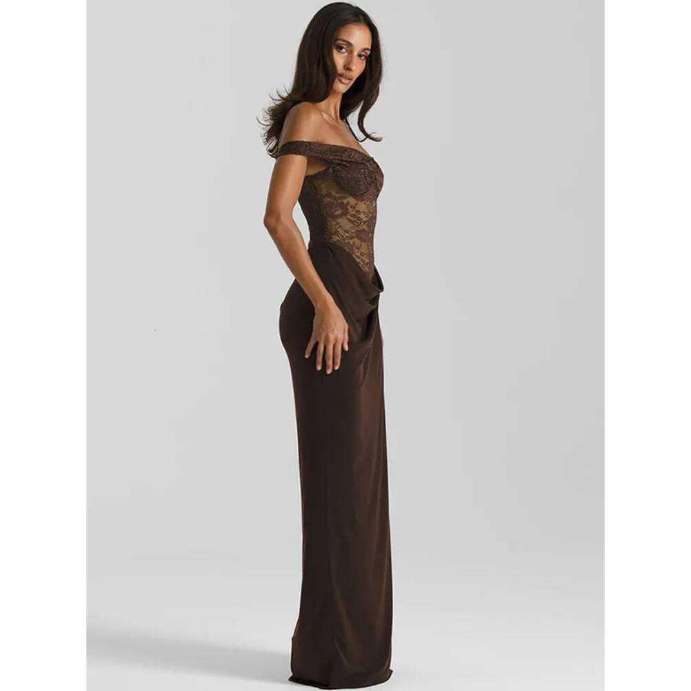 Mozision One Shoulder Lace See Through Sexy Maxi Dress Women Gown Fashion Off-shoulder Sleeveless Backless Club Long Dresses C260312