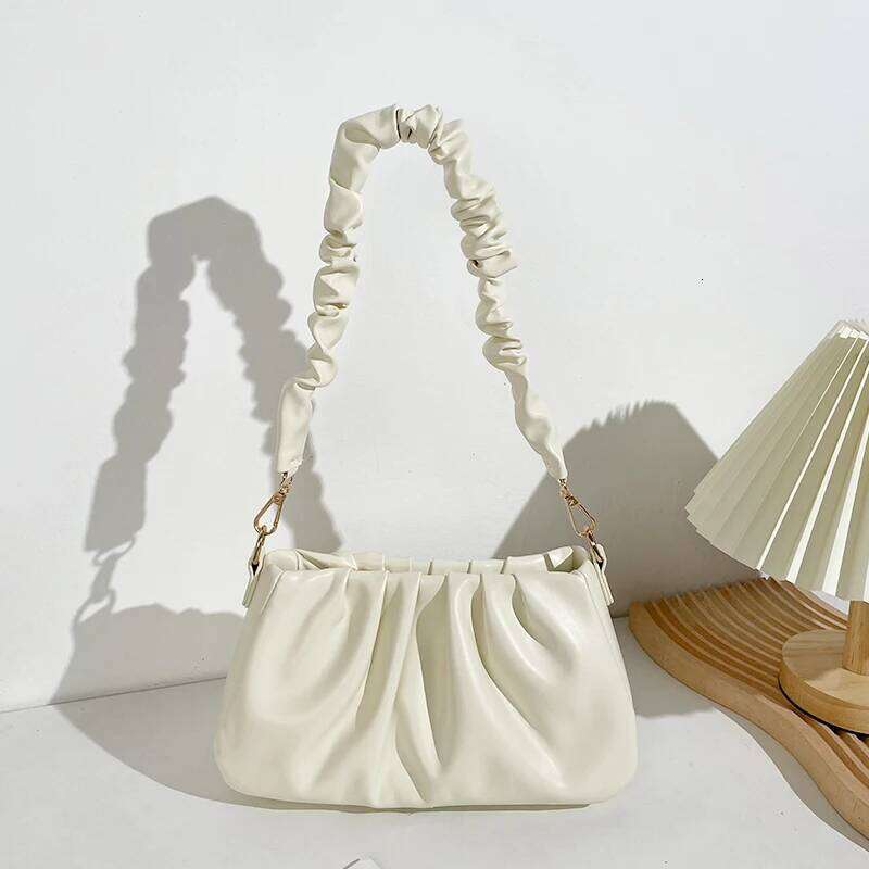 Niche Designed Ruched Solid Color New Style Fashionable Versatile Women S Shoulder Handheld Bag TIANOUDAISHU