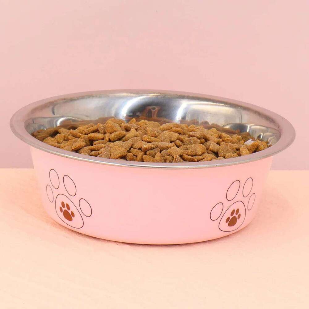Popular stainless steel footprint anti-tip non-slip dog cartoon pet supplies cute cat bowl 26Y0312