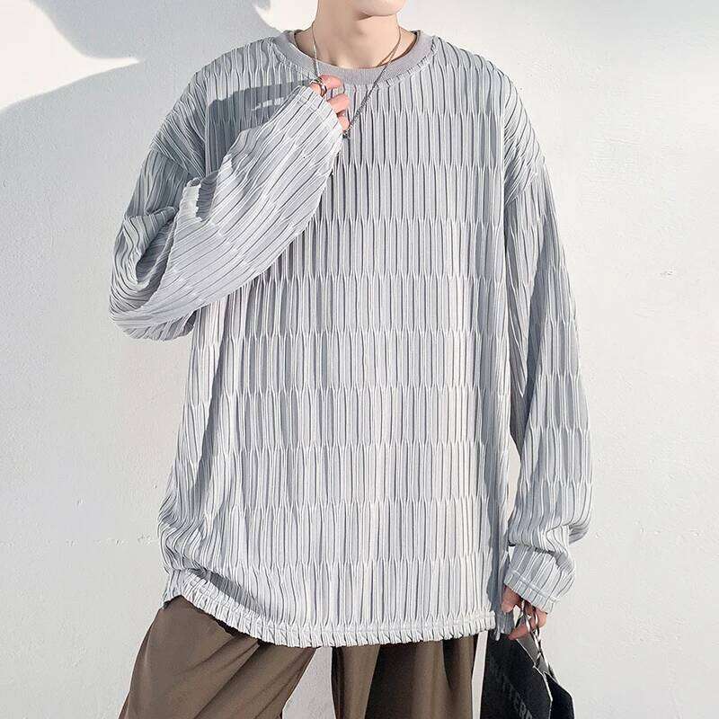 2024 Spring Autumn Casual Long Sleeve T Shirts Men Loose Round Neck T-shirts Male Fashion Harajuku Korean Streetwear Tops Tees