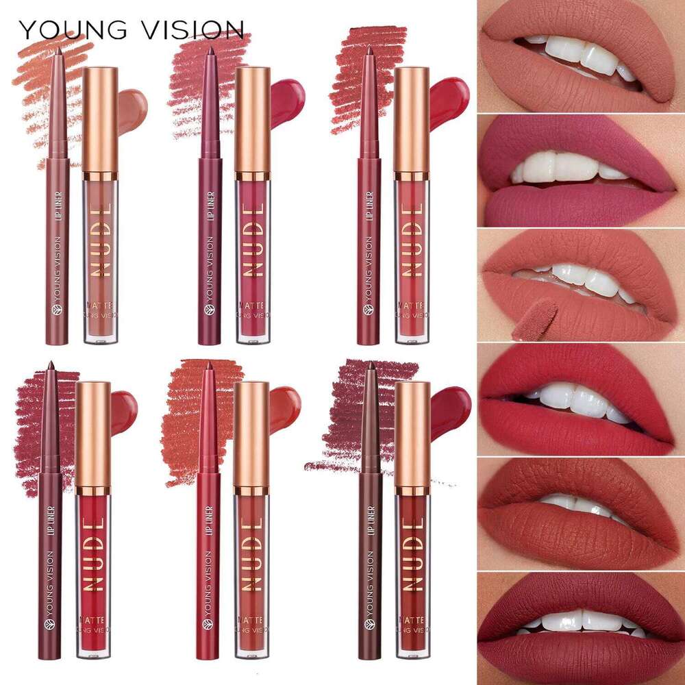 YOUNG VISION 2-color matte long-lasting color set waterproof anti-sweat non-stick cup gloss rotatable lip liner W260311
