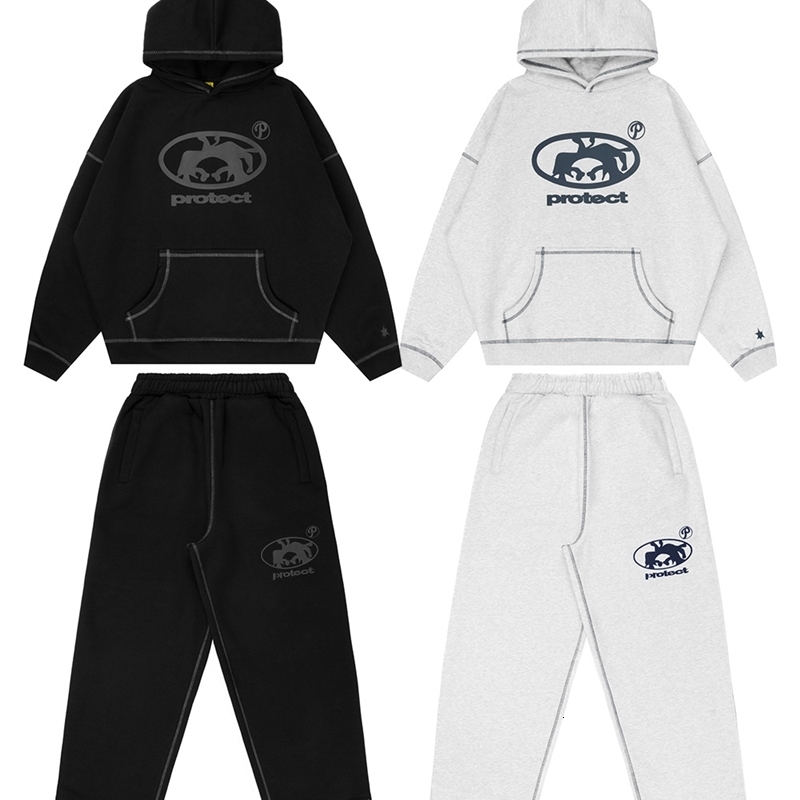 Streetwear Hoodie Sweatpants Two Piece Set Y2K Sportswear Men Harajuku HipHop Letter Embroidery Oversized Sweatshirt Casual Pant 260311