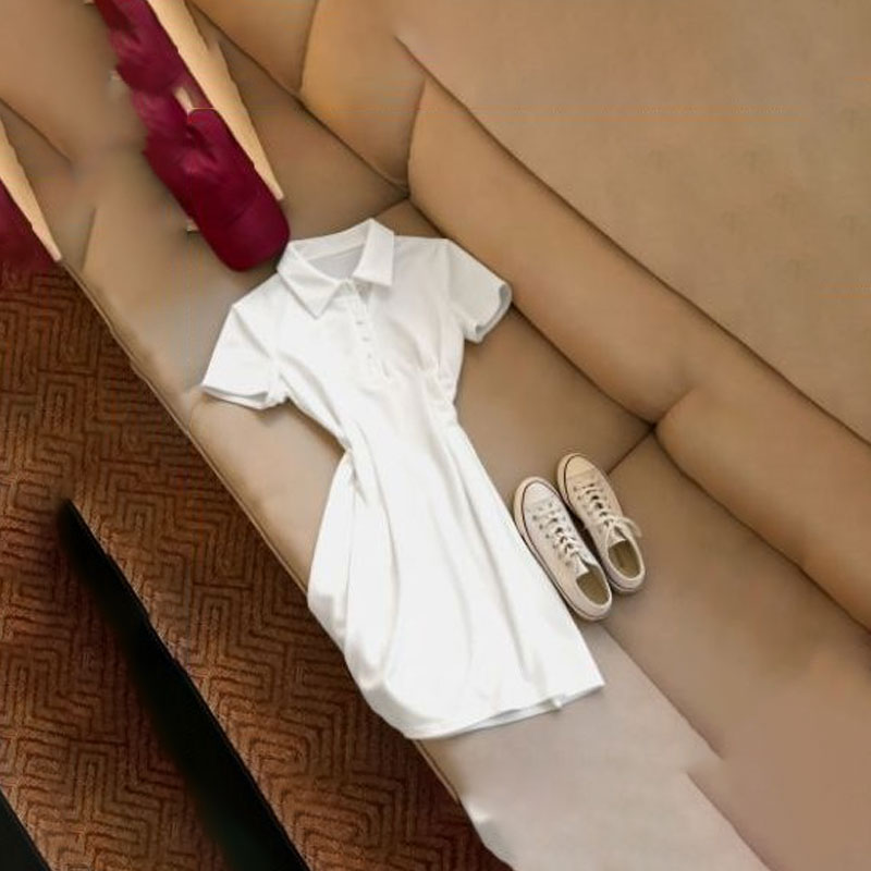 Ladies Fashion Lapel Collar Waistband Dress Casual Slimming Short Sleeve Polo Dress Versatile Daily Wear Office Outfits