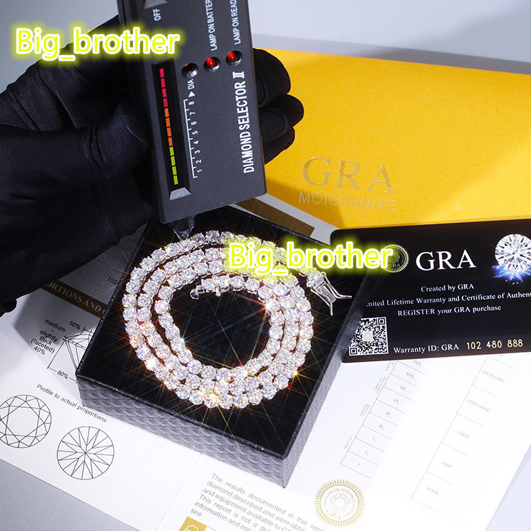 RTS Passed Diamond Tester Tennis Chain S925 Silver with Iced Out Vvs Moissanite Tennis Necklace for Women Necklace