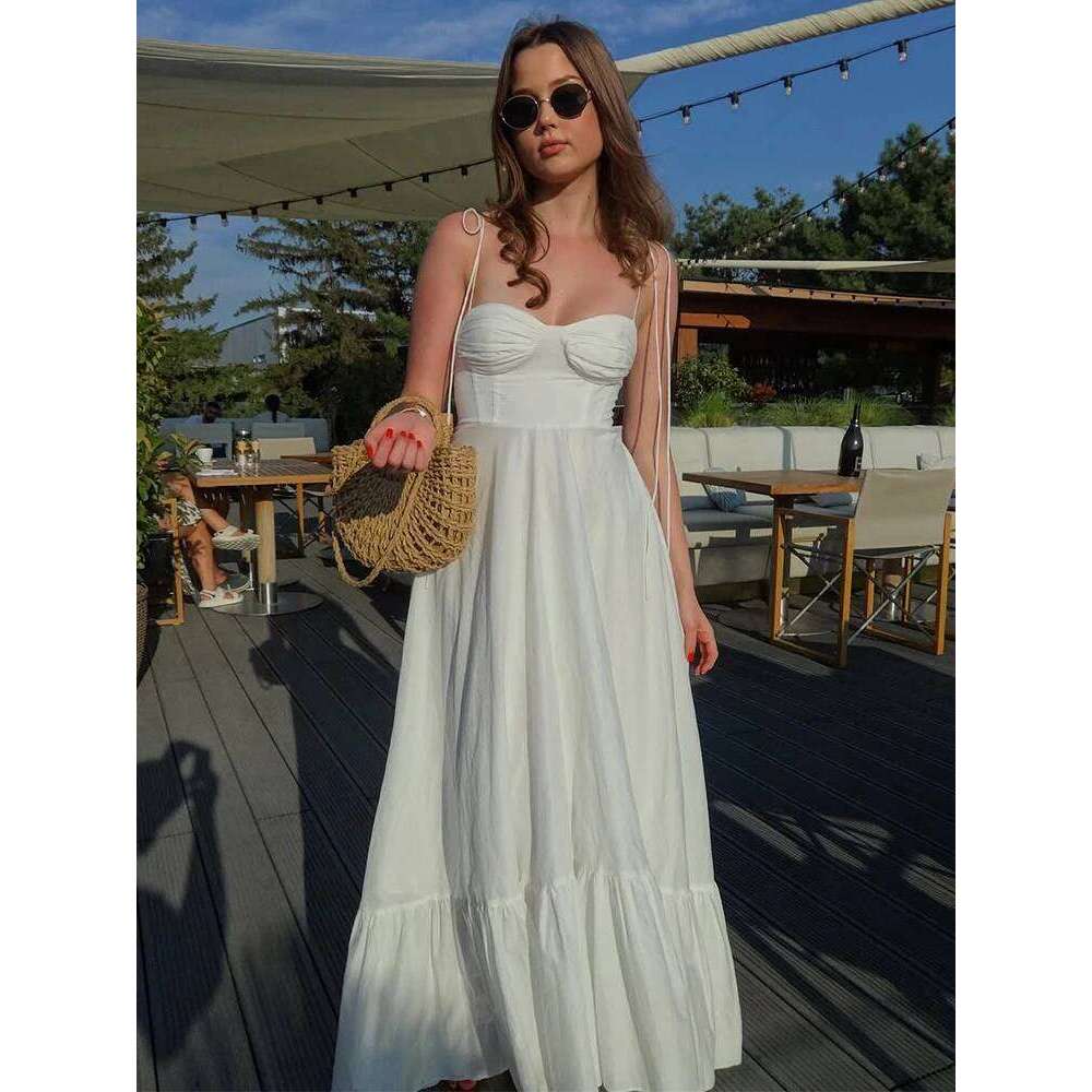 Trendix Soild Suspender Women Street Casual Loose Sexy Off Shoulder Sleeveless Maxi Vacation Party Beach Long Dress C260312