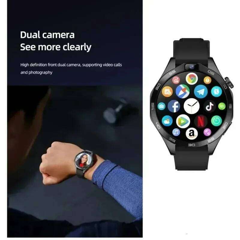 X11 4G Smartwatch for Men, 1.85" Screen, Android OS, 8GB+ 128GB, Dual Camera, Wi-Fi, GPS, 1380mAh Battery, SIM Card Support