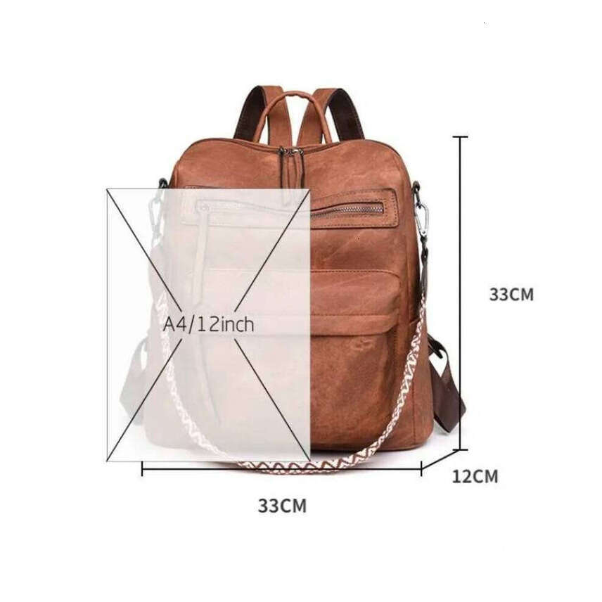 OLOEY Women's Waterproof And Anti-Theft PU Leather Large Capacity Retro Travel College Style Laptop Backpack Shoulder Bag Handbag anti-theft back