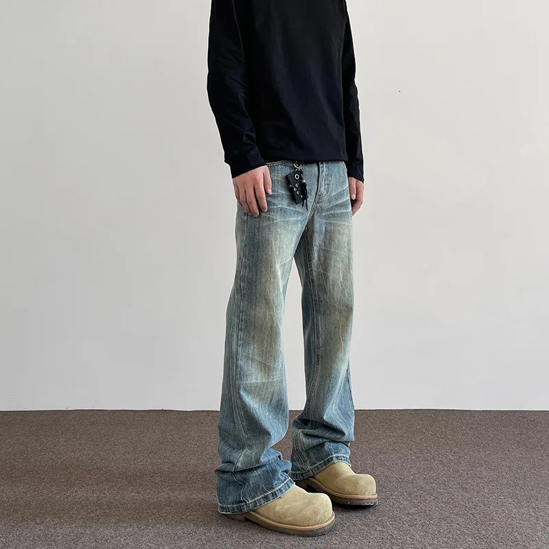Hiphop Bootcut Jeans Mens Straight Wide-leg Pants High Street Lightning Ripple Jeans Four Seasons Classic High Quality Pants 260310