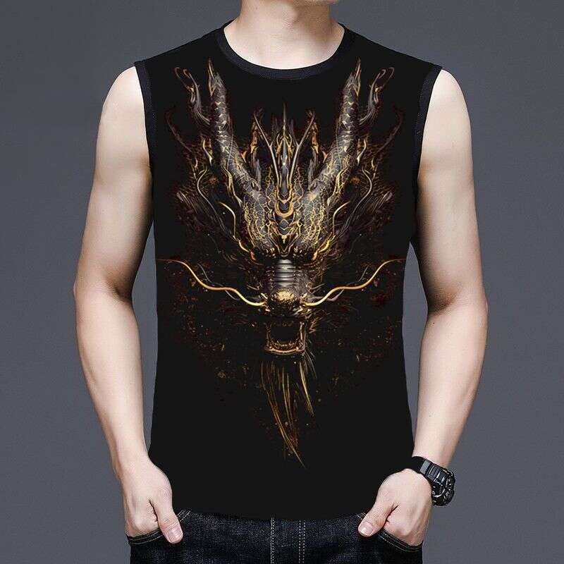 20206 Summer for men, vest with dragon pattern, casual sports thin men's clothing, trendy sleeveless T-shirt