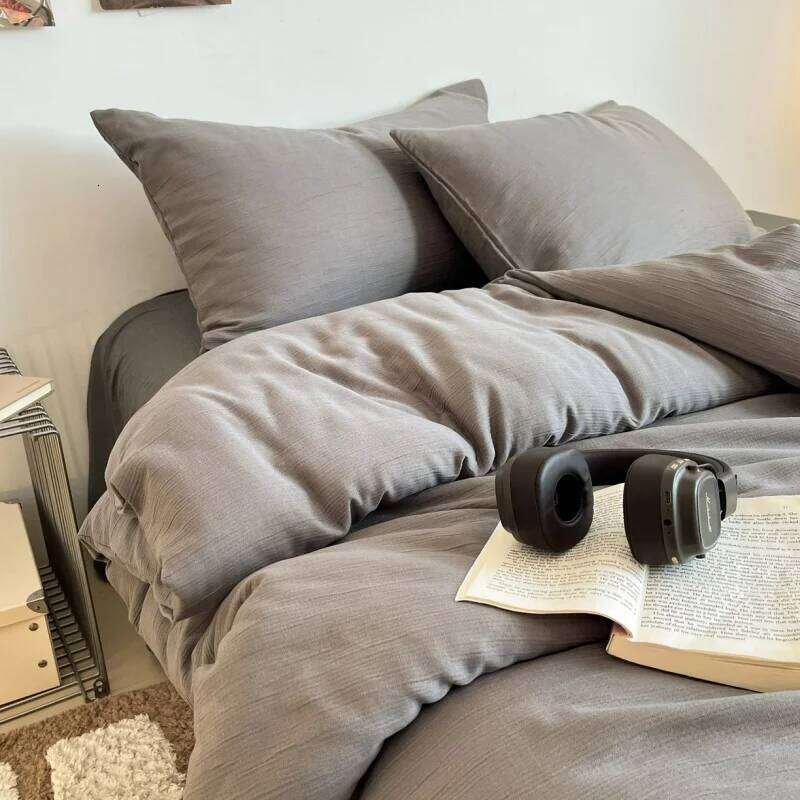 3pcs/set Duvet Cover Set Solid Double-Layer Wrinkled Yarn Single Quilt Cover+Pillowcase Home Bedclothes No Sheet Drop Shipping H260312