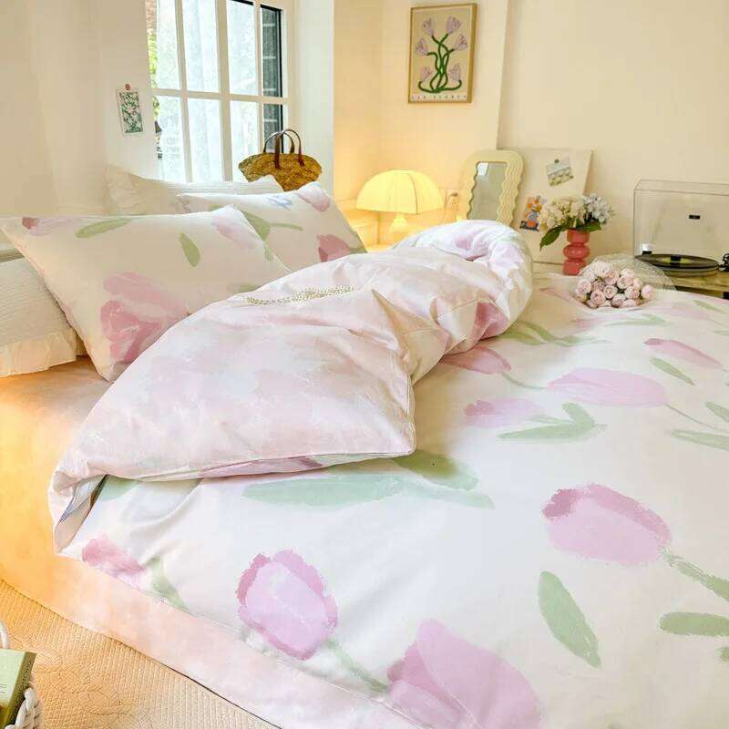 Pastoral Style Bed Sheet Pillowcase Quilt Printed Bedding Four-piece Set Soft Pure Cotton Aldult Kid Bedroom Duvet Cover H260312