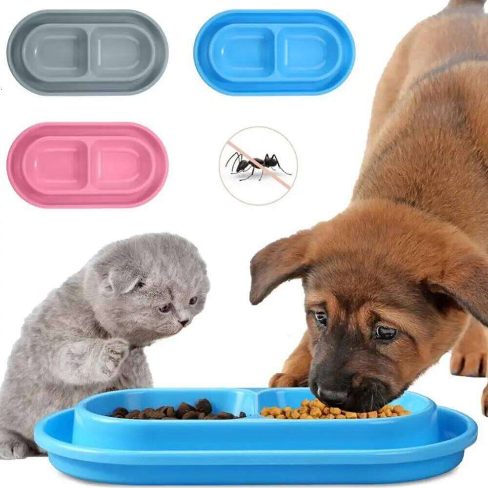 Pet Feeding Double Bowls Plastic Anti Food Water For Dogs Cats Puppy Automatic Dog Feeder Dispenser Karate for Ants 26Y0312