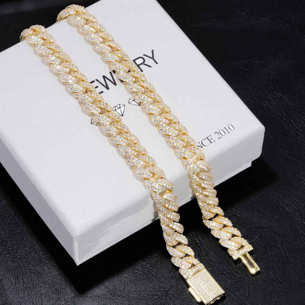 10mm Diamond Cuban Link Chain White Gold18K Gold Plated Bling 5A CZ Necklace Rapper Hip Hop Jewelry for Men and Women 260304