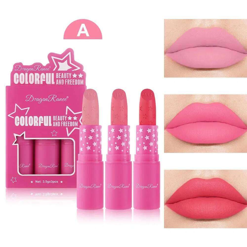3Pcs/Box Korean Matte Lipstick Set for Women Waterproof Long-Lasting High Pigmented Lipgloss Cosmetic Beauty Makeup W260311