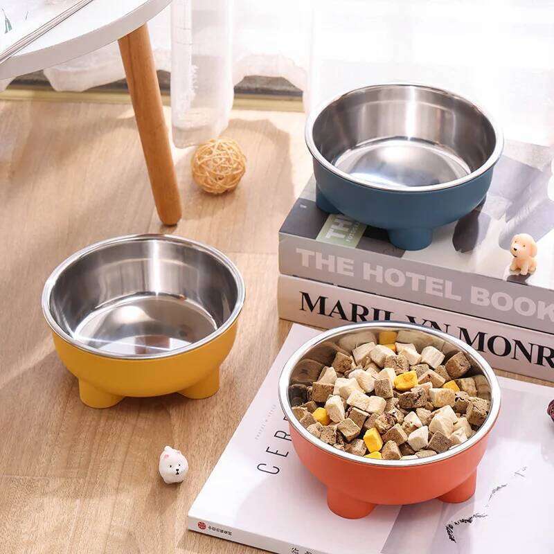 1PC Four-Legged Solid Color Stainless Steel Pet Dog Cat Bowl For Indoor And Outdoor Use 26Y0312