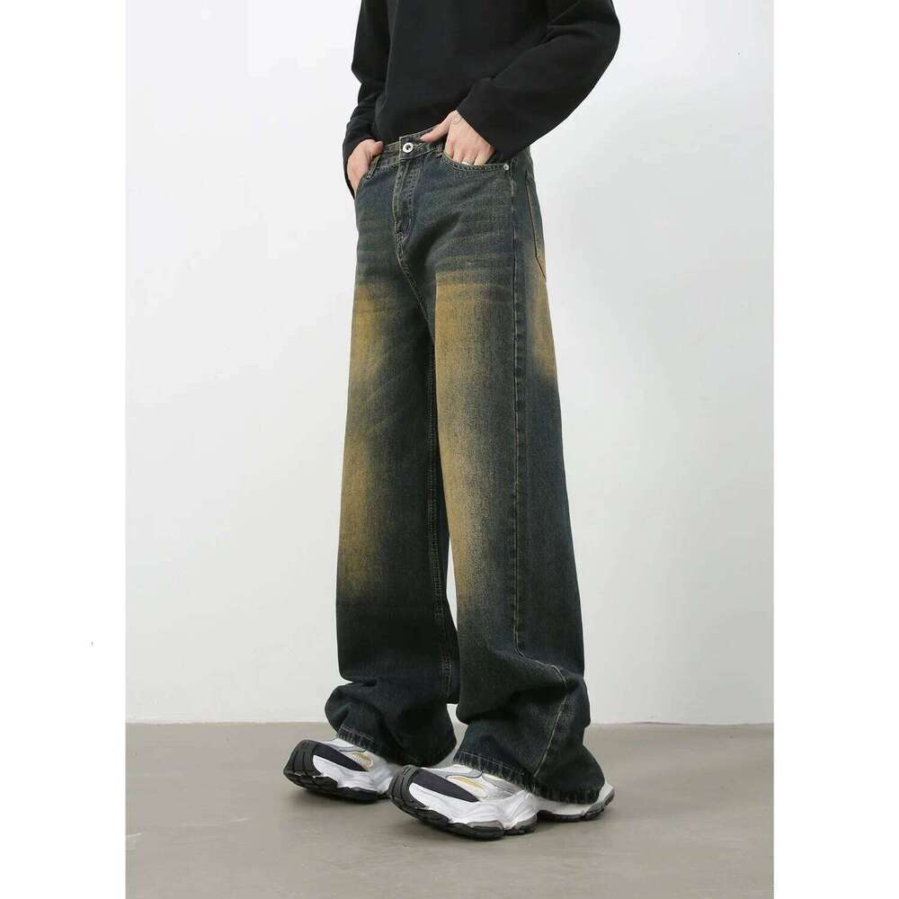 New Men's Baggy Straight Wide Leg Jeans Male Fashion Vintage Wash Casual Denim Pants Youth Popular Brand Streetwear Trousers