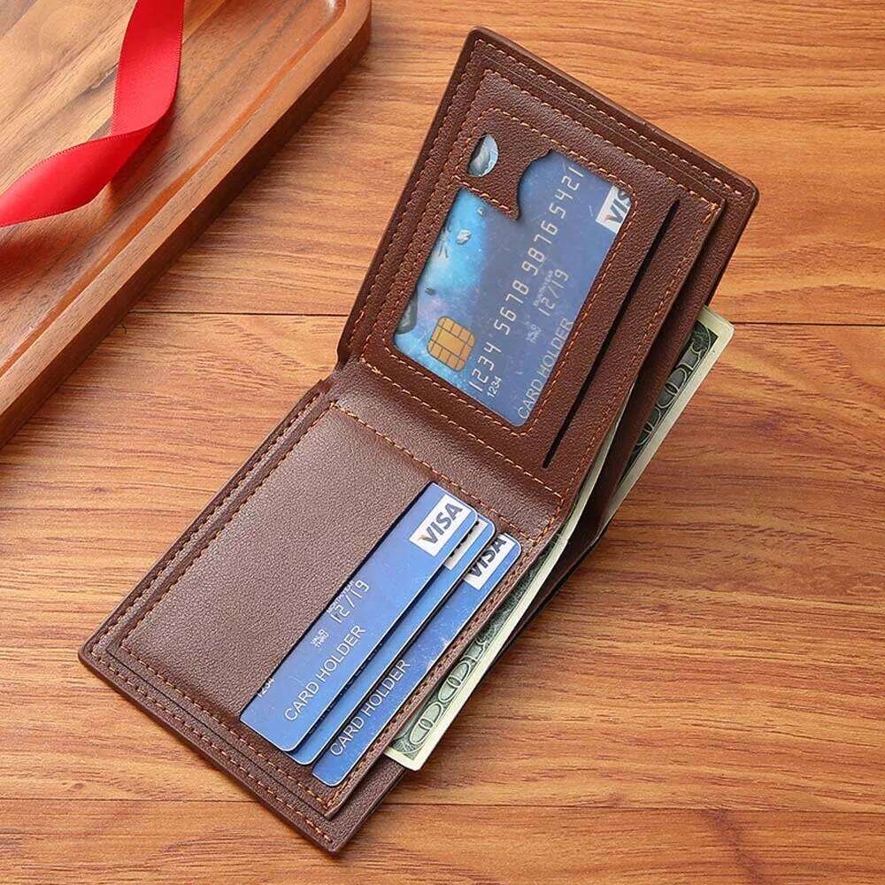 Men Purse Black Wallet Male Business Id Cards Holder Pu Leather Multiple Slot Casual Large Capacity Dollar Coin Money Bags