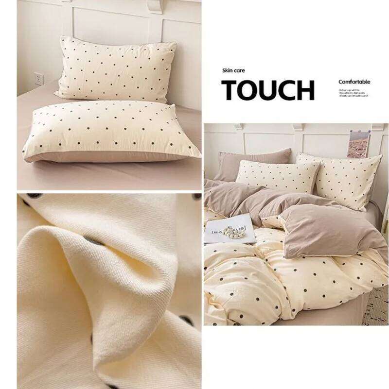 Korean Dot Bedding Ins Washed Cotton Cream Three or Four-piece Soft Girl Duvet Cover No Filler Pillowcase Flat Bed Sheet Set H260312