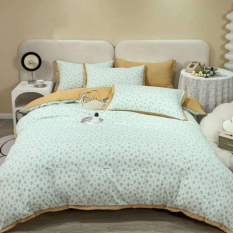 Retro Pastoral Style Double Quilt Cover Bed Sheet Pillowcase Class A Simple Household Four-piece Set Adult Bedding H260312