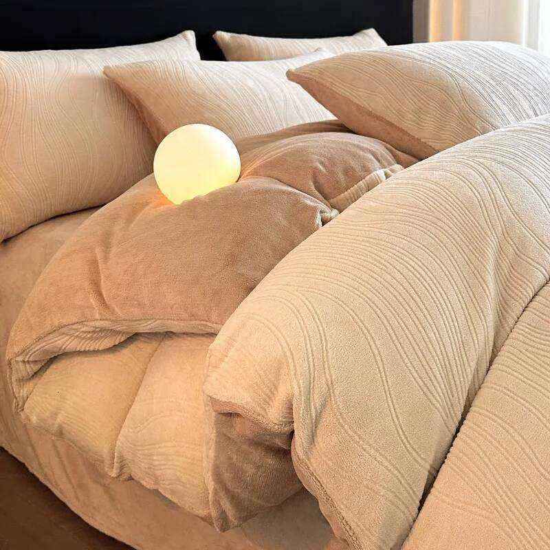 2025 new winter solid color rotten flower milk fleece four-piece set warm thickened bed sheet quilt cover bedding H260312