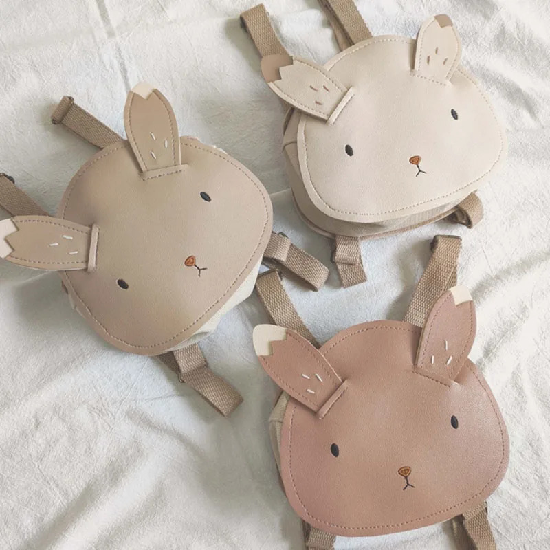Korean Kids PU Messenger Bag for Girls Boys Fashion Cartoon Rabbit Crossbody Portable Travel Coin Mirror Brush Backpacks 260311