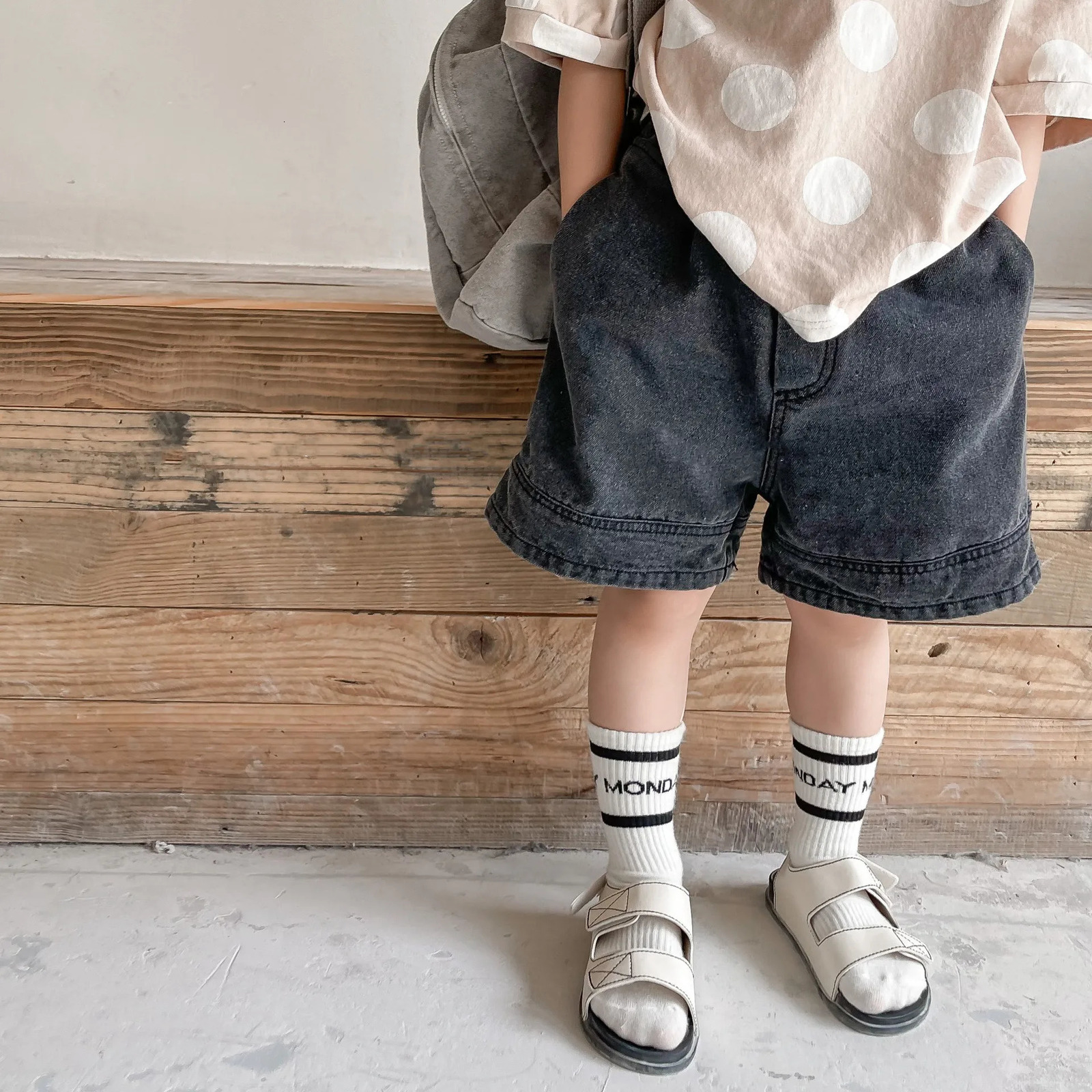 2119B1 Baby Summer Denim Shorts Boys and Girls Patched Solid Color Short Pants for Kids Toddlers Korean 260311