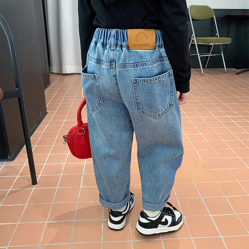 Spring Autumn Kids loose jeans Boys Girls fashion casual denim pants Children allmatch Trousers 18Years 260311