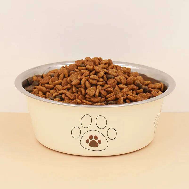 Stainless steel footprint anti-tip non-slip cat dog cute cartoon pet Supplies feeding and drinking water bowl 26Y0312