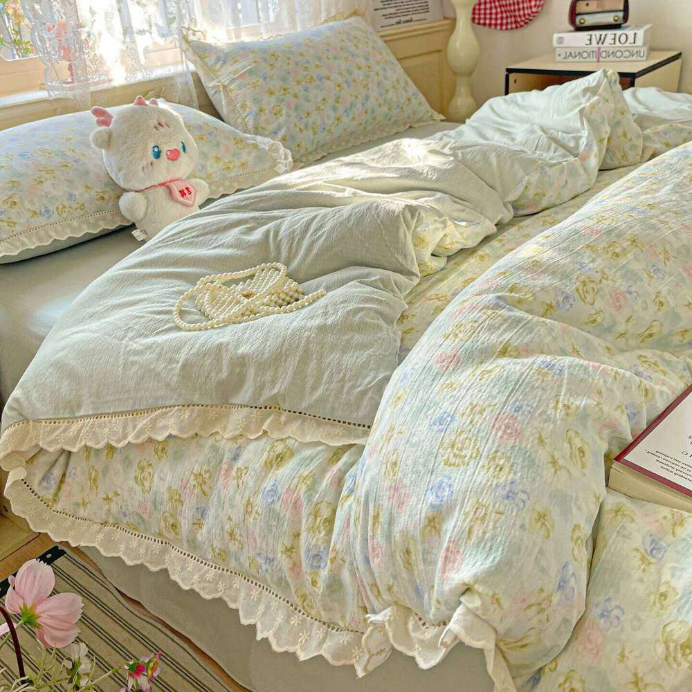 Floral Bedding Korean Style Duvet Cover Bed Linen Flat Sheets Set 2 Pillowcases Single Double Queen Size For Student H260312