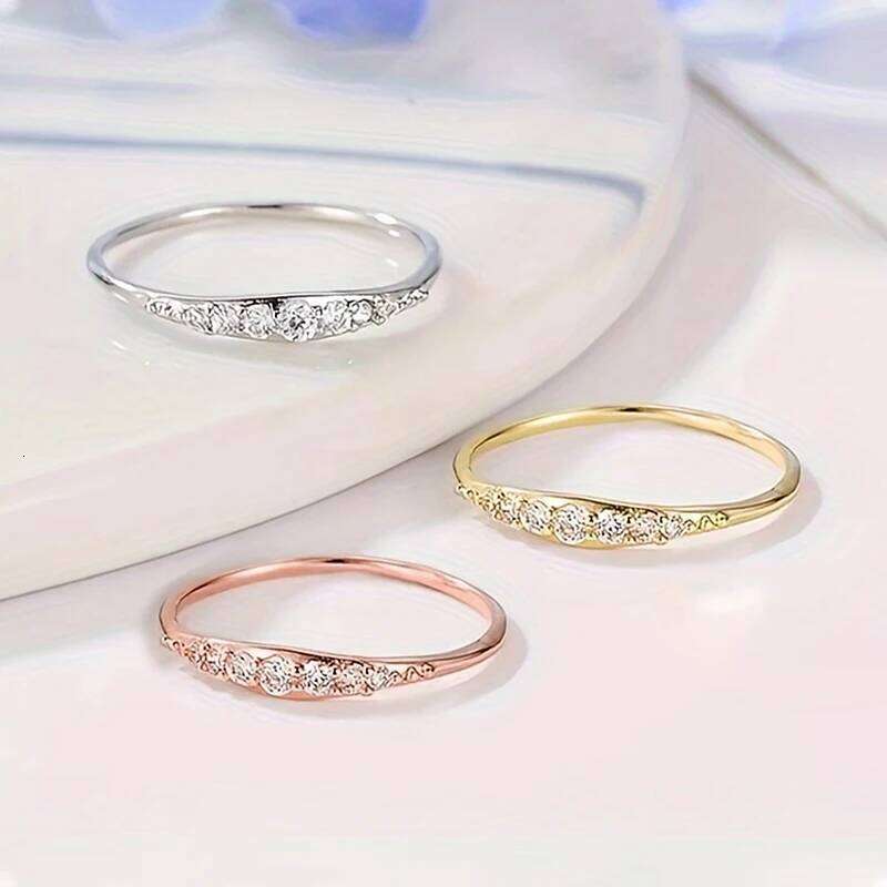 Huitan 925 Sterling Silver Thin Silver/Gold/Rose Gold Color Womens Trendy Fresh Daily Rings Simple Charms Wedding Jewelry H260312