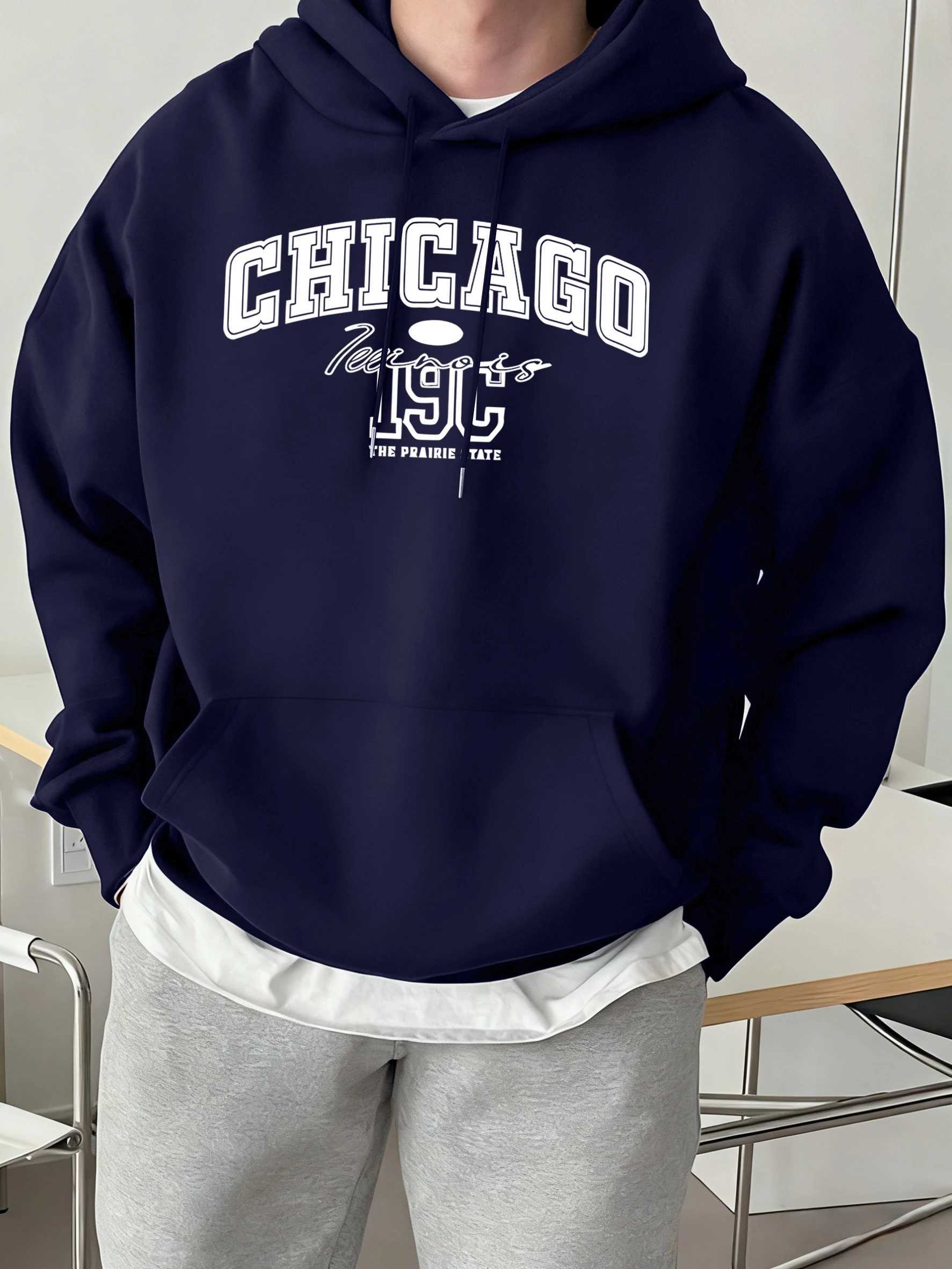Chicago Letter Creativity Printed Sweatshirts Mens Trendy Loose Sportswear Warm Basics Hoodies Comfortable Casual Clothing M260312