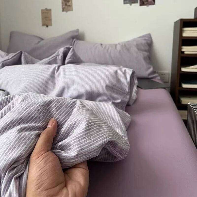 Ins Nordic Bedding Plaid Striped Duvet Cover Soft Flat Sheets Set 2 Pillowcases Single Twin Full Queen Size Simple Style H260312