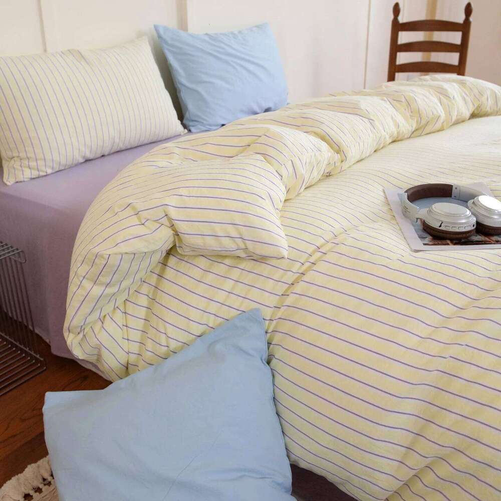 Ins Nordic Bedding Simple Style Striped Duvet Cover Soft Flat Single Twin Size Double Bed Sheet Set For Bedroom H260312