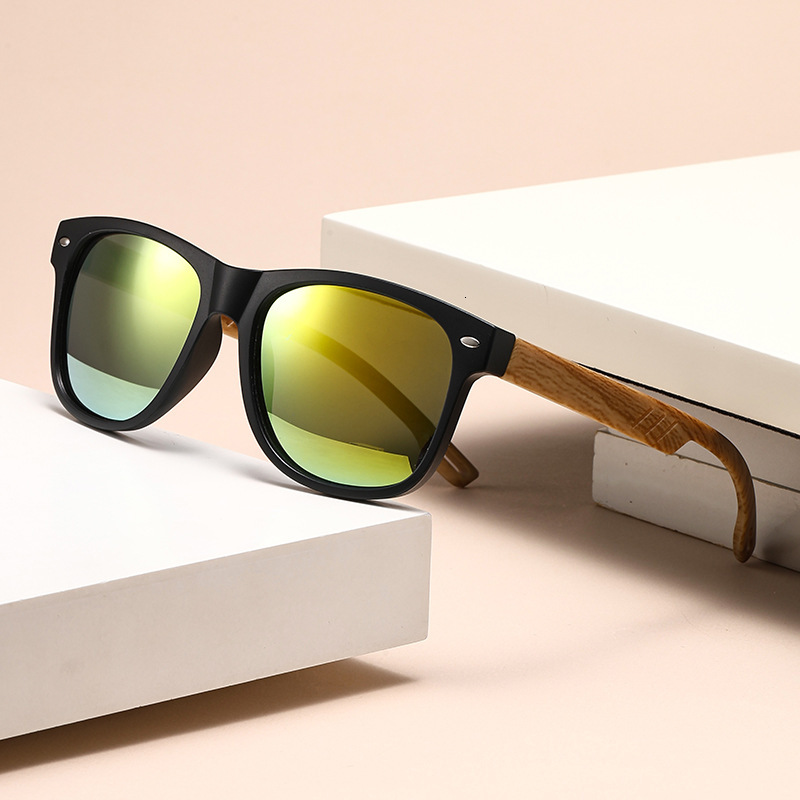 retro leg for men, square wooden sunglasses, new spring-legged color-coated men's sunglasses