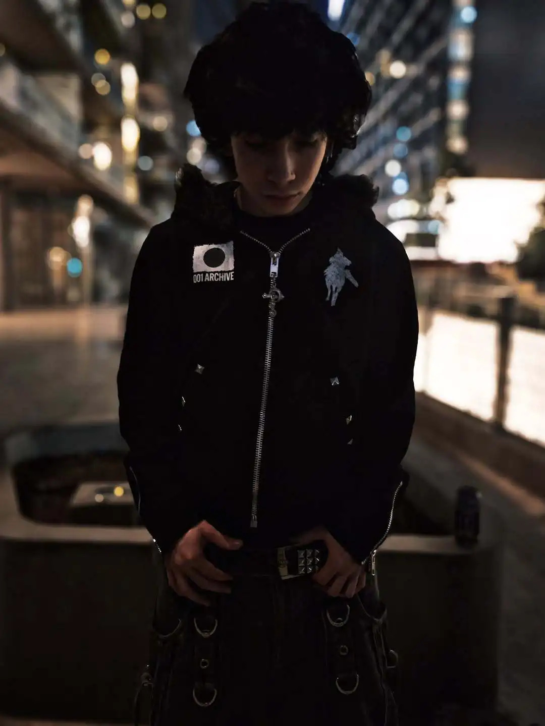 Y2K Japanese Harajuku streetwear European youth rivet fashion wool pullover mens urban casual hooded hip-hop printed sweatshirt 260311