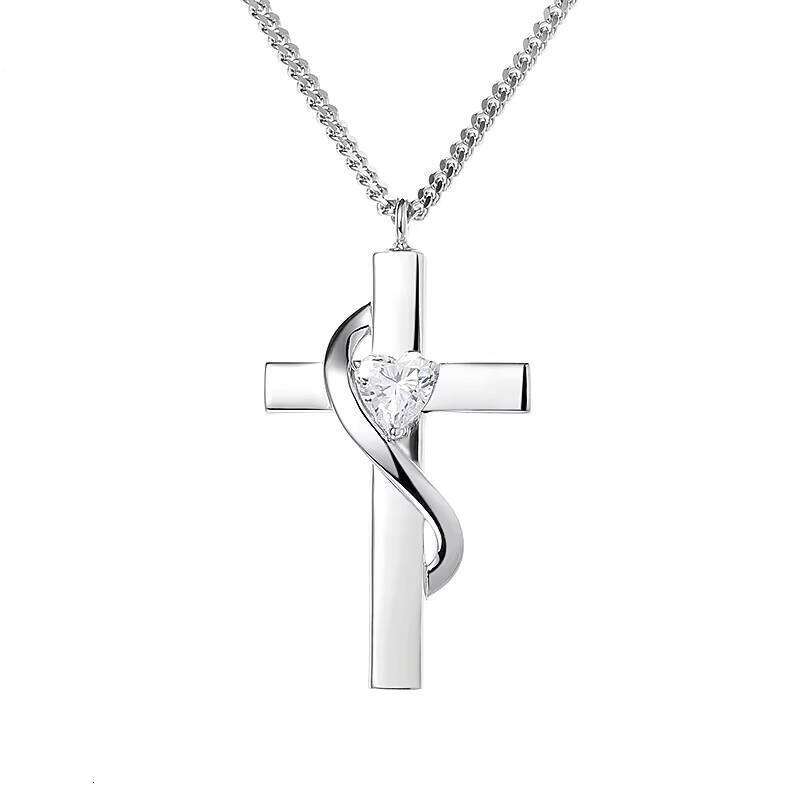 Rhodium Plated Heart Cut Sier Christian Jesus Chain Moissanite Cross Pendant Necklace
