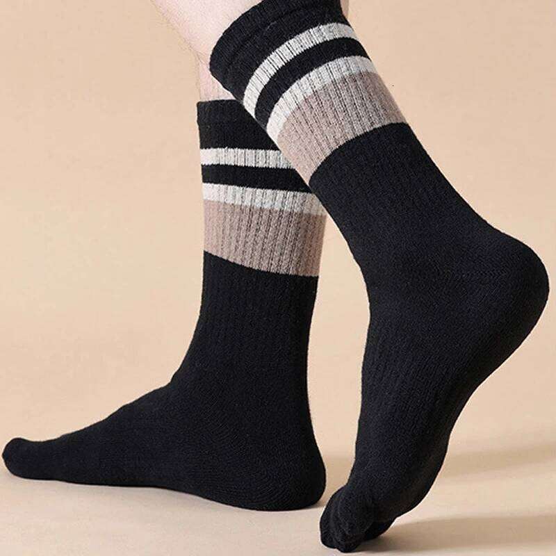 Pairs Terry Toe Man Cotton Striped Thick Soft Elastic Sweat-Absorbing Keep Warm Party Dress Long 5 Finger Happy Socks Z260312