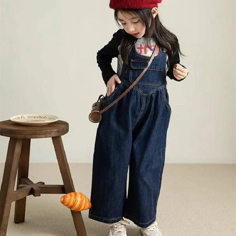 Boys and Girls Pants Denim Strap Jumpsuit Autumn Personalized Pocket Childrens Jumpsuits Kids Clothing 260311