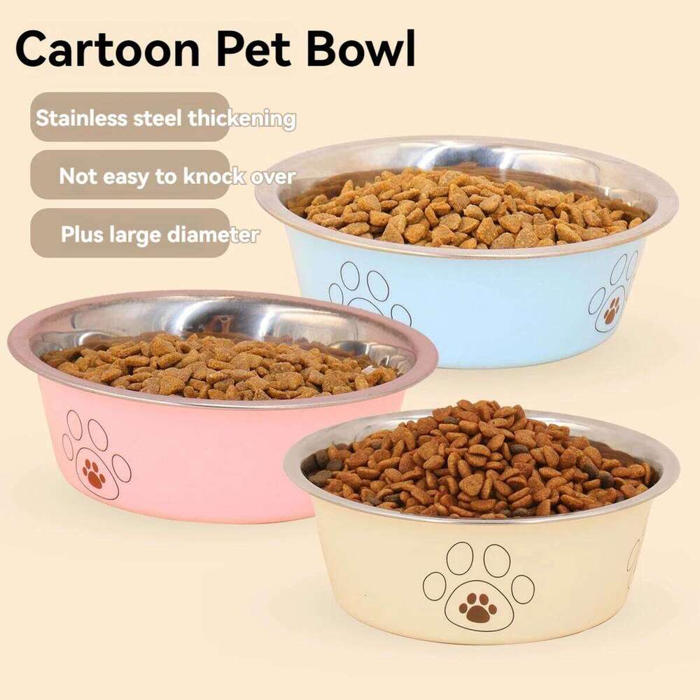 Popular stainless steel footprint anti-tip non-slip dog cartoon pet supplies cute cat bowl 26Y0312