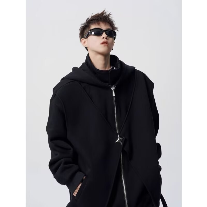 Deconstructed Hooded Designer Hoodie Sweatshirt For Men Spring Trendy Design Fleece-lined Jacket High Street Versatile Couple's Sports Hoodie
