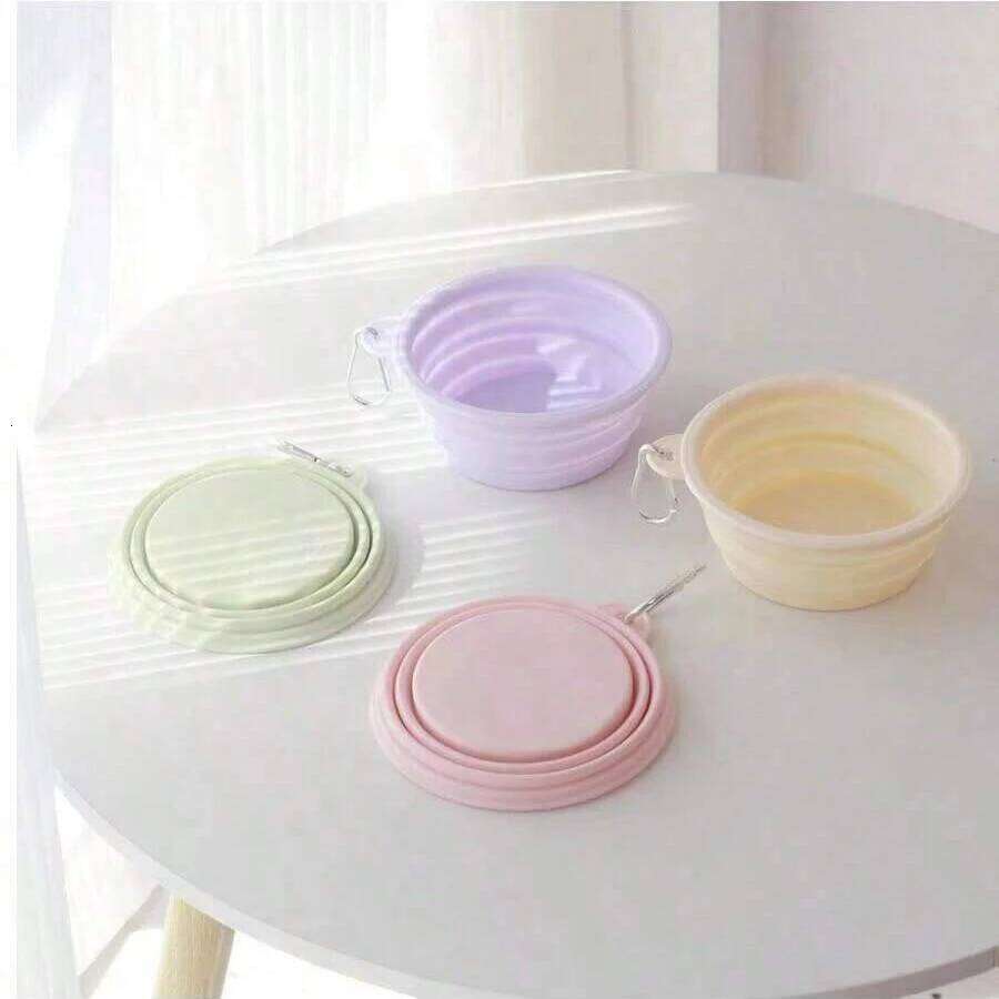 350ml Macaron Color Series Portable Folding for Pets, Dog Drinking Cat Food Bowl, Travel Bowl with Carabiner 26Y0312